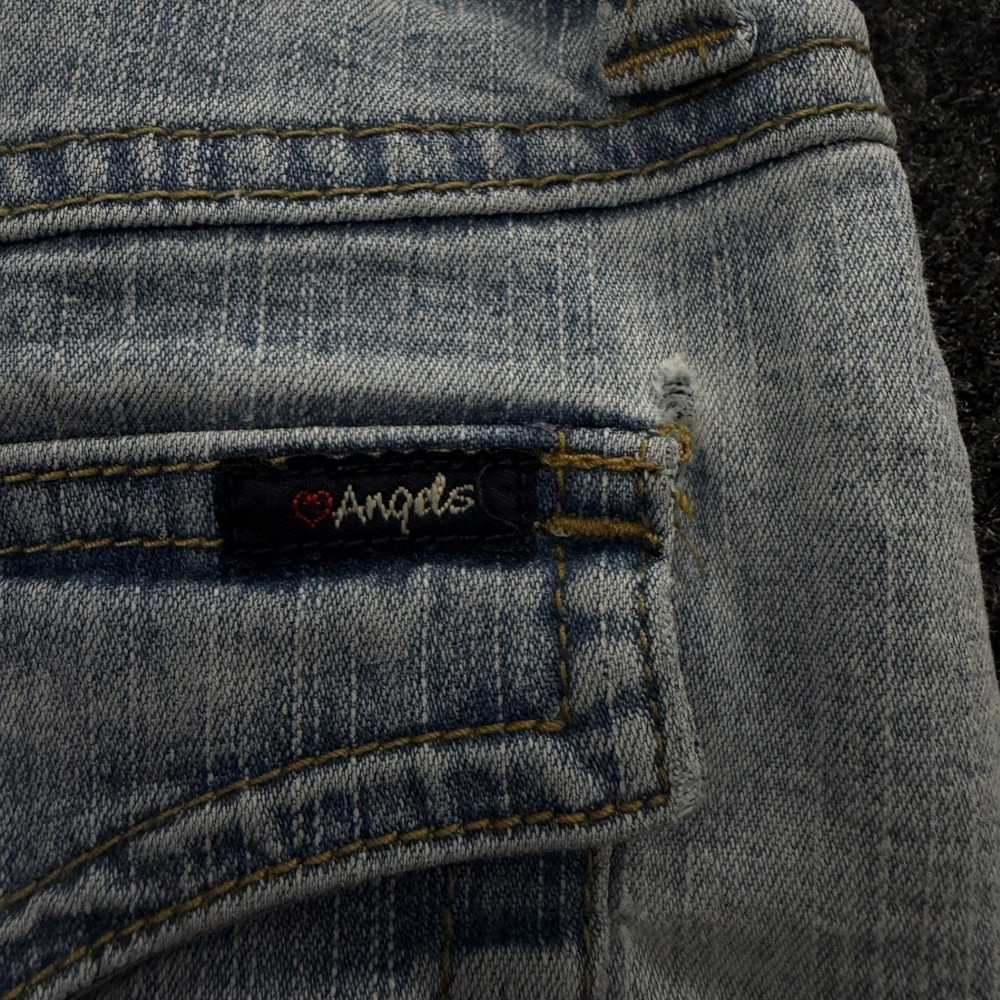 Angels Denim Mini Skirt Light Wash Floral Embroidered Sequin Size 34 Glam Y2K - Picture 11 of 12